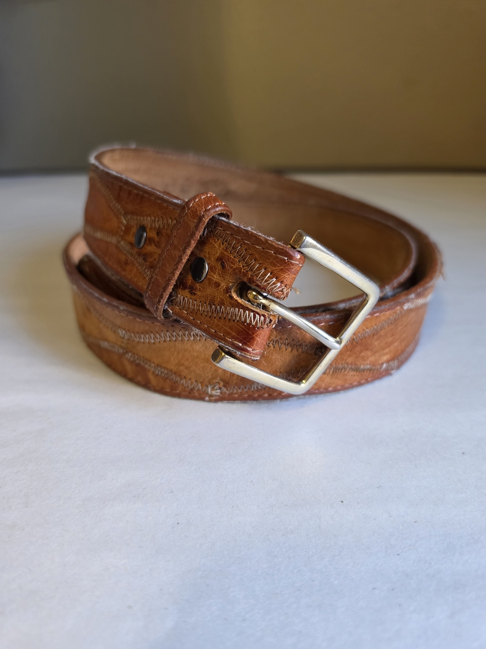 Men's Vintage Nocona Tan Ostrich Leather Belt Size 42